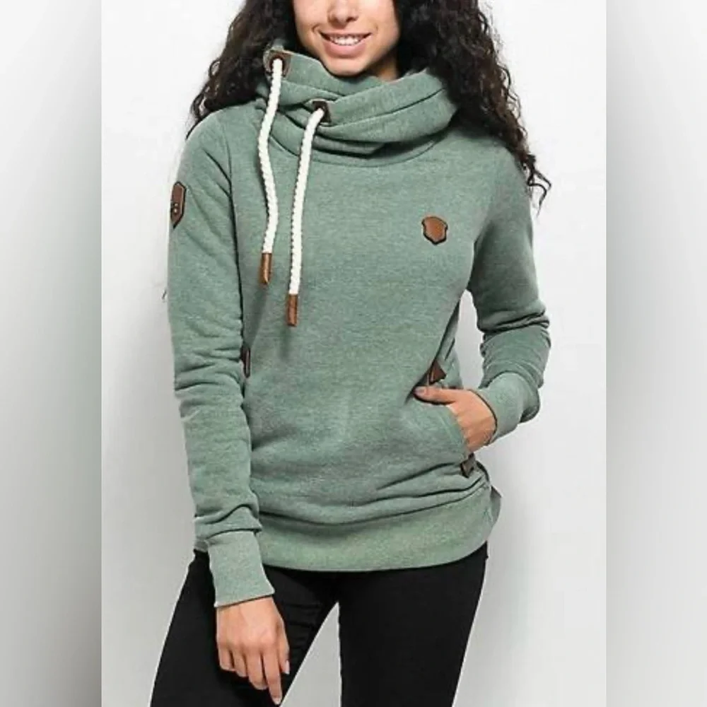 NAKETANO Women's Hooded Hoodie Beige Cotton Blend Pullover - Picture 2 of 8